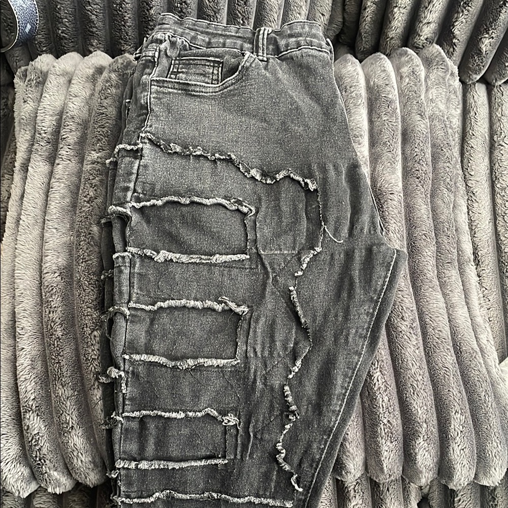 Distressed Gray Denim Jeans